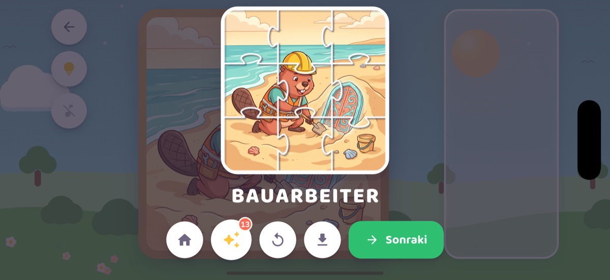 Jubelbildschirm: das fertige Bild mit dem Wort darunter