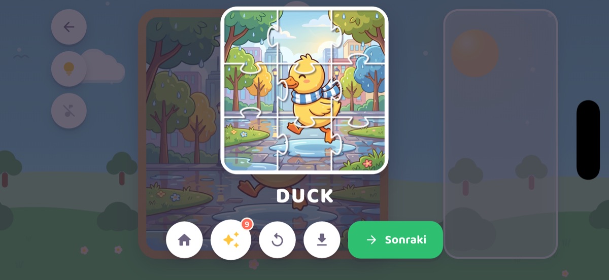 Celebration screen: the completed picture with the word beneath it