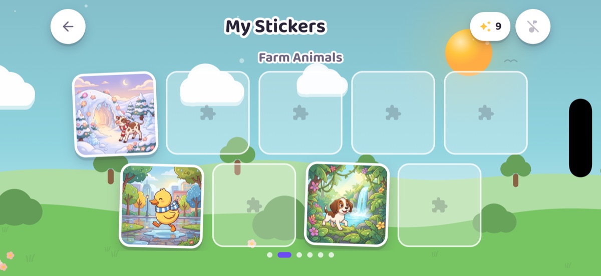 The sticker album showing the stickers the child has earned