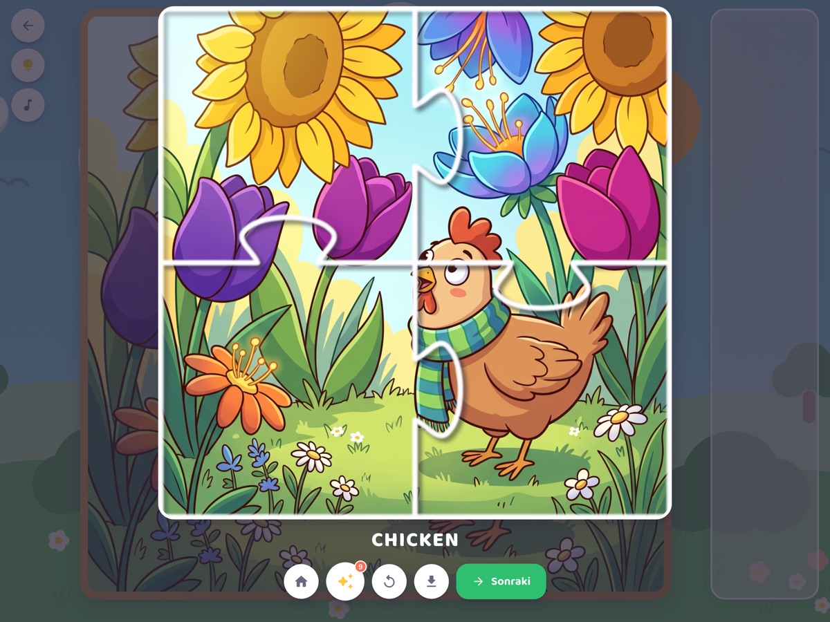 Celebration screen: the completed picture with the word beneath it