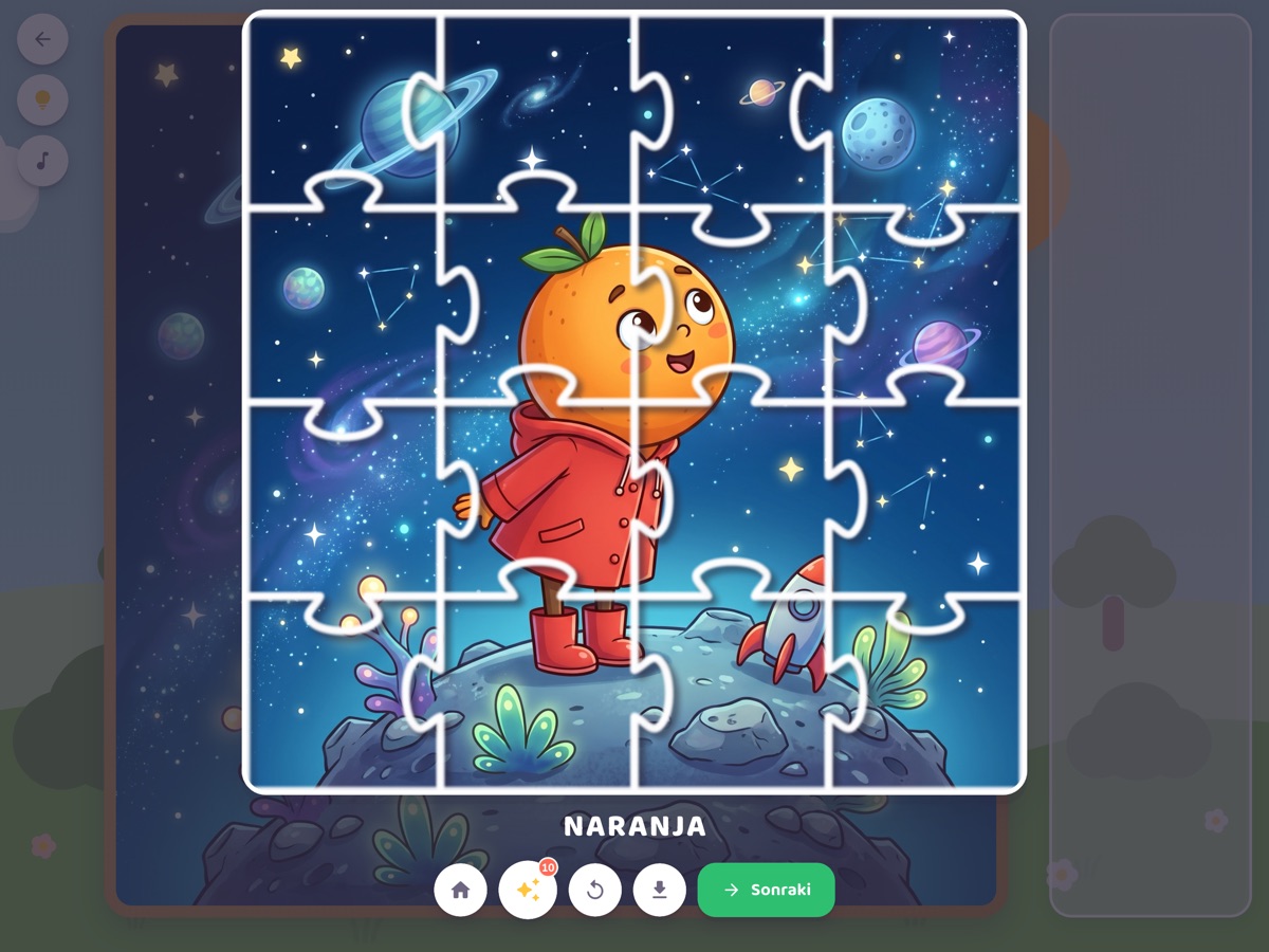 Pantalla de celebración: el dibujo completo con la palabra debajo